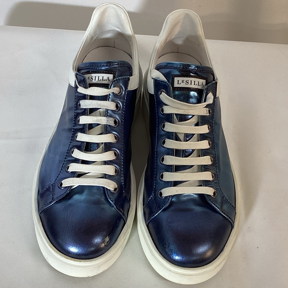 Le Silla Metallic Blue Platform Sneaker Size 8